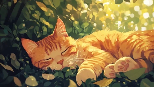 Sunlit ginger cat rendered in warm, high-key digital painting