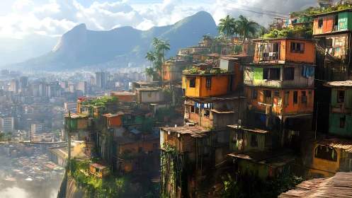 Cliffside favela gardens bask in wild tropical city light.