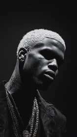 Moody portrait of man in stark monochrome lighting.