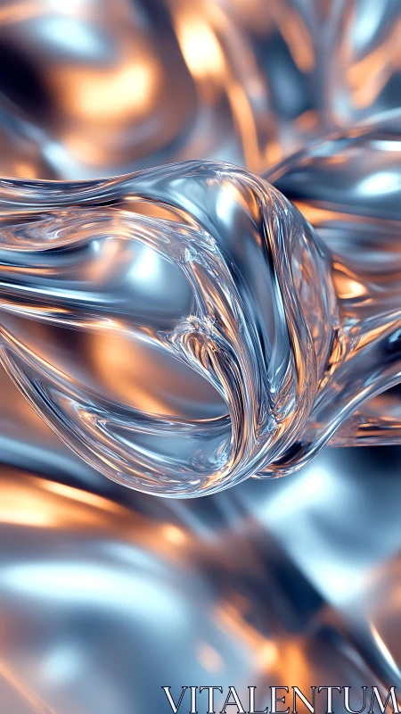Metallic fluid surface with intertwined reflective forms.