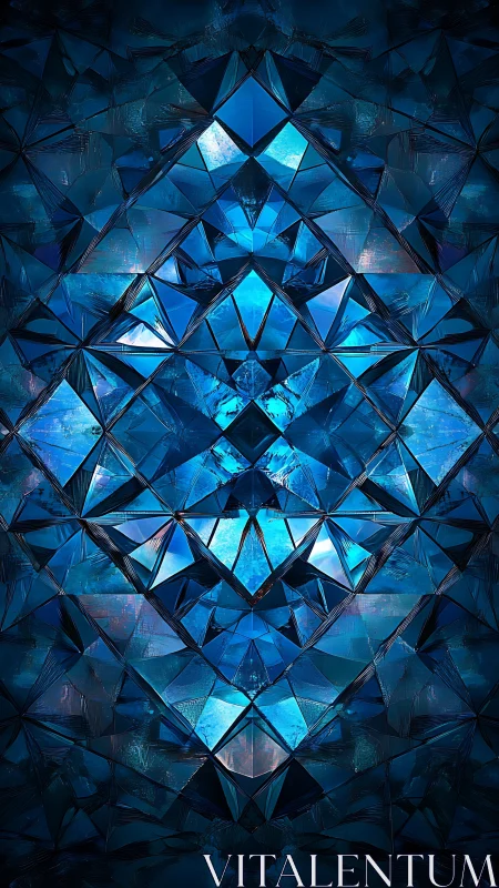 Faceted blue crystalline lattice forms a symmetrical abstract matrix