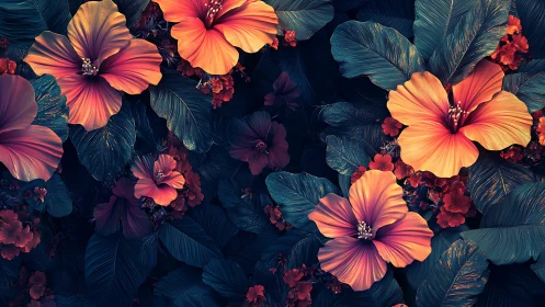 Luminous Blooms Against Midnight: A Floral Nocturne.