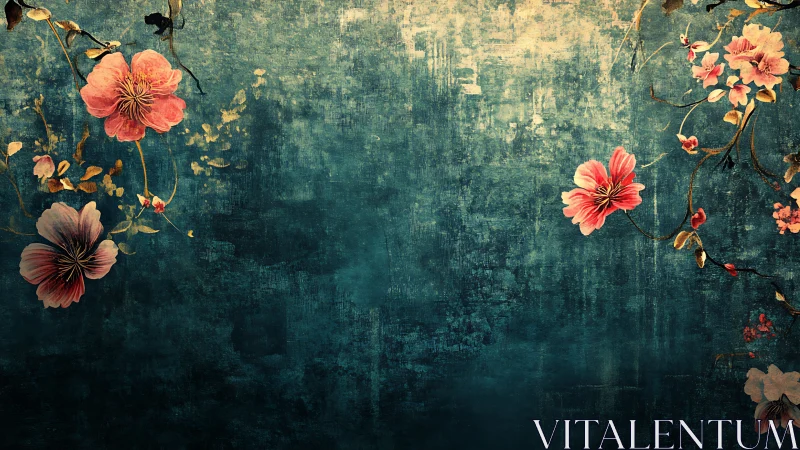 Velvet Blooms on Weathered Teal Canvas.