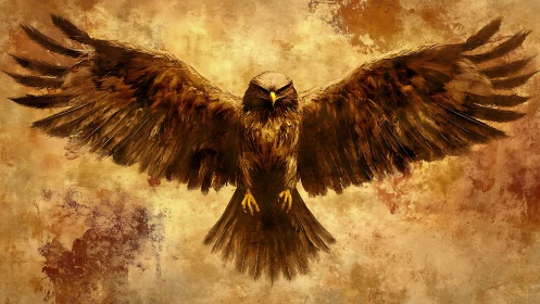 Majestic Eagle in Flight Digital Painting with Warm Earth Tones.