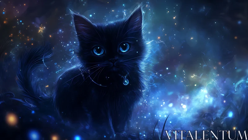 Cosmic Kitten: Magic in the Starlit Night.