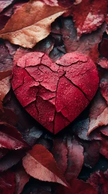 Fractured Crimson Heart Among Autumn Foliage Debris.