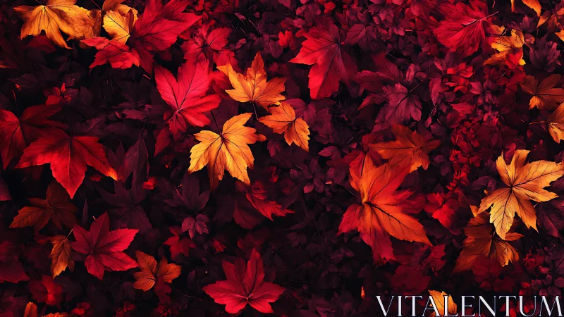 Autumn foliage pattern with red and orange maple leaves.