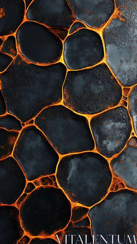 Polygonal basalt-like surface shows molten fissure network