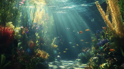 Submerged reef corridor receives filtered midday sunlight