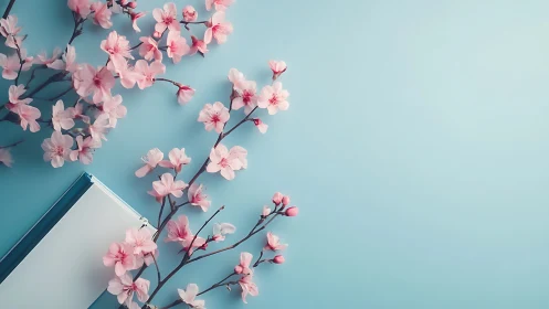 Cherry Blossoms on Soft Turquoise Canvas.