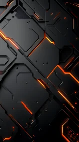 Angular black tech plates with vivid orange circuitry glow.