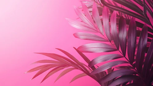 Pink breeze through glossy tropical palm leaves at rest.
