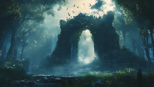 Enchanted Portal Through Ancient Forest.