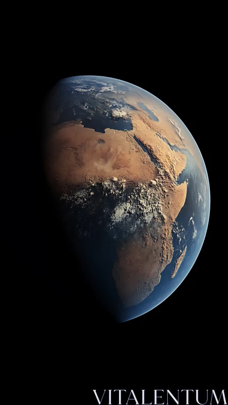 Photorealistic Earth limb with Sahara emphasis from orbit.