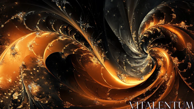 Golden cosmic swirls dance in a deep abstract night sky