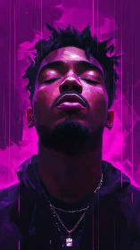 High-contrast neon portrait with stylized brushwork and rim lighting