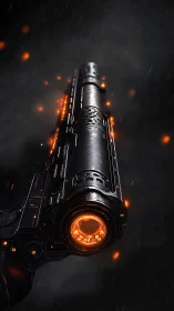 Futuristic plasma cannon barrel with molten orange core.