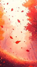 Red and orange autumn foliage forms vertical forest corridor