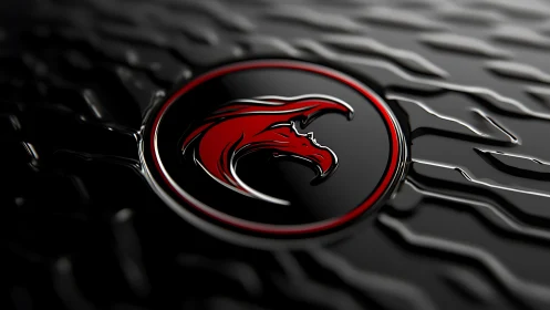 Red dragon emblem glows on glossy rippled black surface.