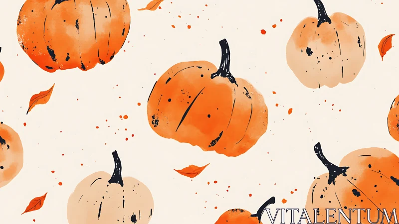 Hand drawn pumpkin pattern on light background for fall.