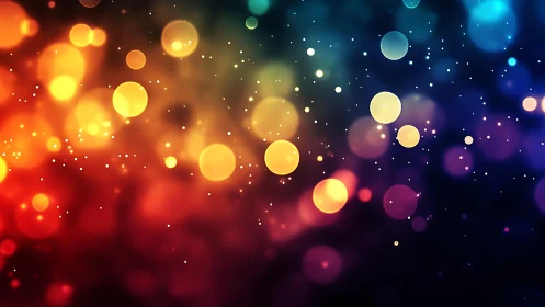 Vivid multicolor bokeh lights on dark abstract background, digital art.