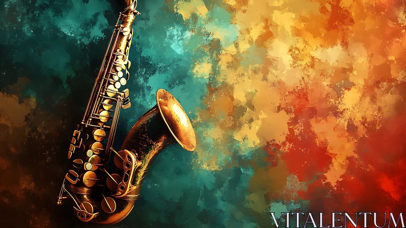 Saxophone rendered against diffuse bicolor abstract backdrop