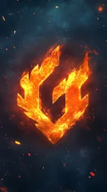 Geometric arrow symbol rendered in incandescent fire and luminous particles