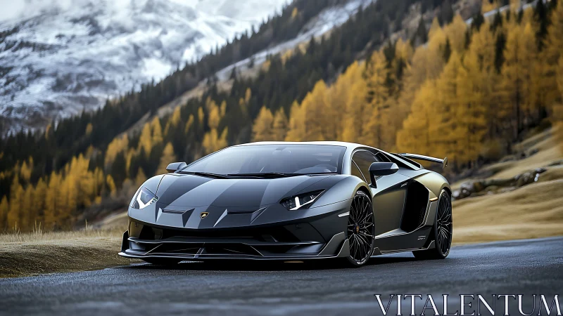 Photorealistic supercar study in alpine roadway environment.