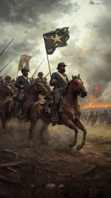 Cavalry charge advances under storm-laden sky in digital painting