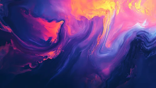 Digital painting of neon fluid nebula with high chroma contrast.