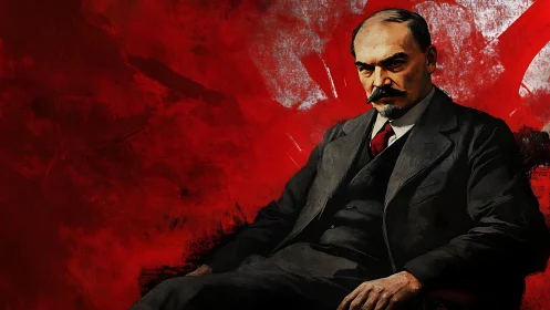 Digital painting portrait with expressionist red field backdrop.