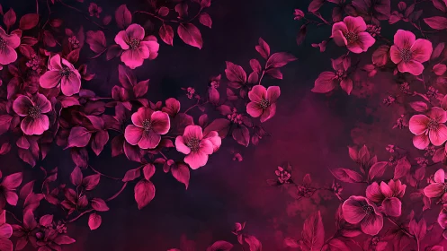 Magenta Floral Composition with Dark Atmospheric Background.