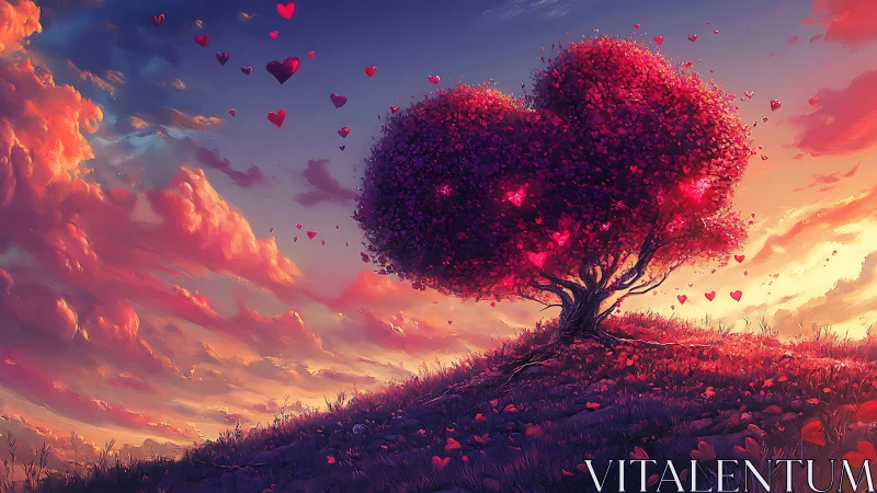Heart-Blooming Tree Beneath Love's Crimson Twilight.