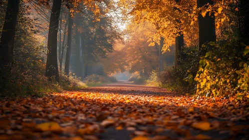 Golden Cathedral of Leaves Beckons Through Luminous Autumn Tunnel