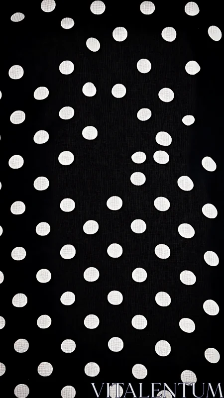 Monochrome polka dot grid on black geometric textile surface.