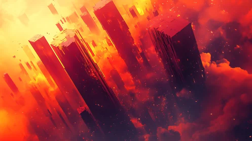 Burning neon towers rise through molten clouds of light.