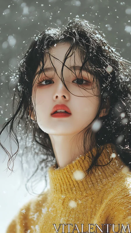 Snow-dusted portrait captures quiet warmth in winter light