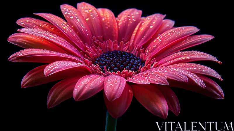 Vibrant Magenta Gerbera Daisy with Water Droplets.