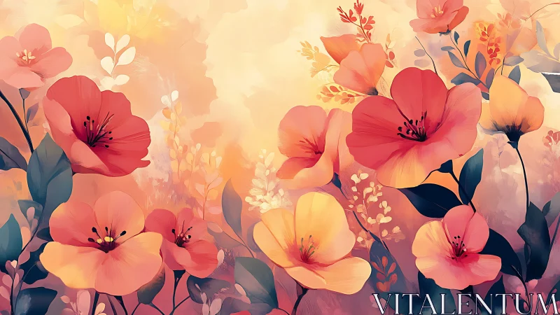 Warm Floral Garden: Gradient-Painted Blossoms and Blooms.