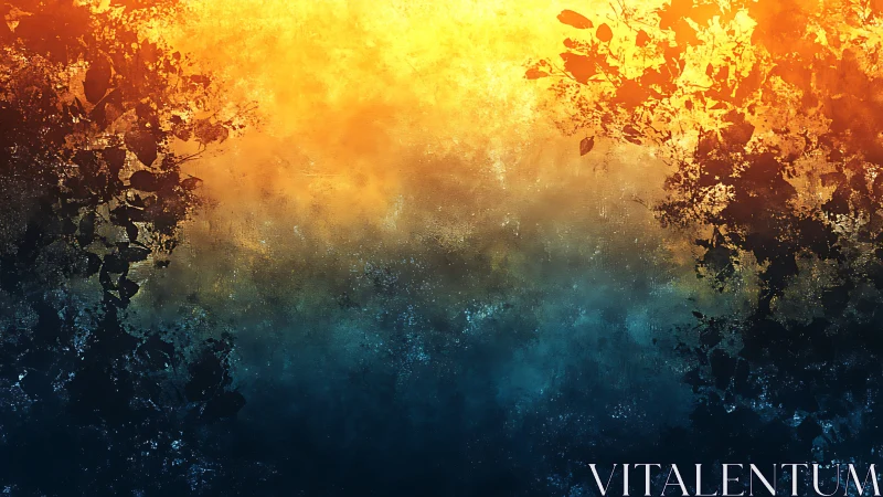 Sunlit forest edge melting into deep twilight hues.