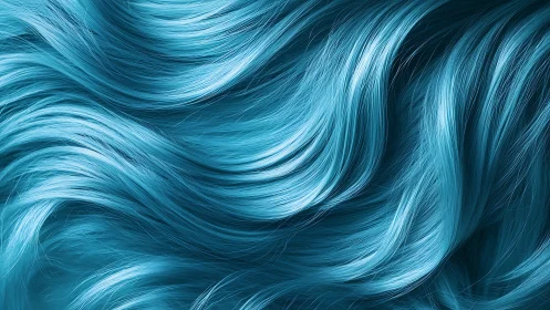 Close-up view of flowing turquoise synthetic hair strands.