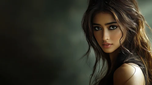 Soft keylit portrait emphasizing detailed eyes and hair rendering