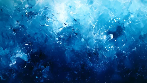 Abstract blue fluid composition with layered tonal fields.