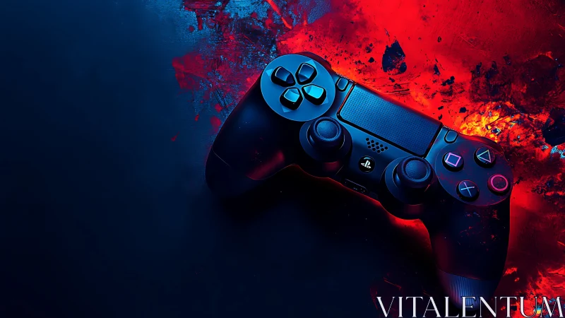 Neon gamepad drifts between lava light and midnight blue