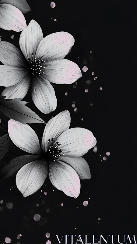 Ethereal Blooms: Grayscale Florals with Soft Pink Accents.