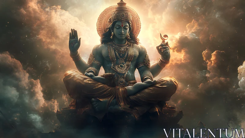 Divine seated figure is rendered in a luminous, clouded space