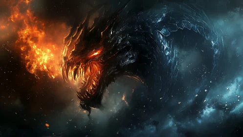 Infernal obsidian dragon unleashes tornado of searing flame.