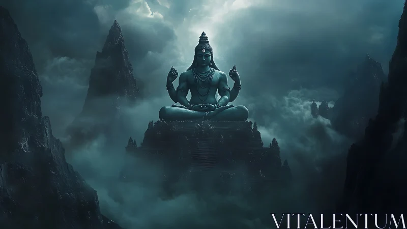 Mountain throne of the midnight deity in stormlit silence.