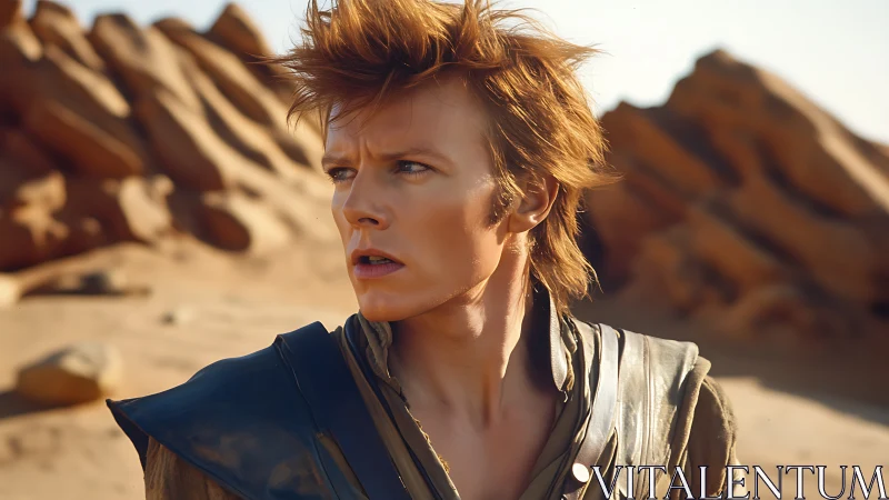 Desert wanderer in leather armor under harsh side lighting