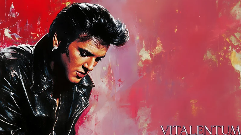 Moody rock icon in leather against vivid crimson haze